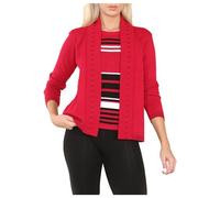 FASHION 7STAR Gestreiftes Top und Strickjacke für Damen, Doppelset, langärmlig, offener Pullover, 2 teiliges Set, Rot