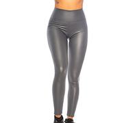 Fashion Design Damen Wetlook Lederlook Optik Thermo Leggings (Grau, L/XL)