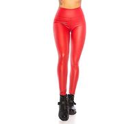 Fashion Design Damen Wetlook Lederlook Optik Thermo Leggings (Rot, S/M)