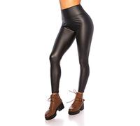 Fashion Design Damen Wetlook Lederlook Optik Thermo Leggings (Schwarz, L/XL)