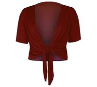 Fashion Mark Damen-Bolero, kurzärmelig, vorne gebunden, bauchfrei, einfarbig, vorne verstellbar, Größe 36-50, wein, 46-48