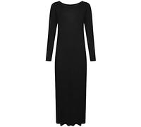Fashion Mark Langärmeliges Jersey-Maxikleid für Damen, einfarbig, U-Ausschnitt, dehnbar, langes Jersey-Kleid, Größe 36-54, Schwarz , 50-52
