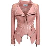 Fashion SX Damen Punk Nieten Kunstleder Alligatormuster Muster PU Leder Jacken Reißverschluss Moto Biker Mantel, Pink, M
