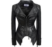Fashion SX Damen Punk Nieten Kunstleder Alligatormuster Muster PU Leder Jacken Reißverschluss Moto Biker Mantel, Schwarz, XXL