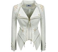 Fashion SX Damen Punk Nieten Kunstleder Alligatormuster Muster PU Leder Jacken Reißverschluss Moto Biker Mantel, Weiss/opulenter Garten, S