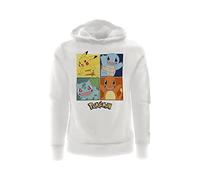Fashion UK Offizielles Sweatshirt Pokemon mit 4 Figuren, Pikachu und Starter, mit Kapuze, Weiß, Baumwolle, Größe für Kinder., Weiß, 7-8 Jahre