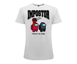 Fashion UK T-Shirt für Among Us, offizielles T-Shirt, 100 % Baumwolle, Weiß mit Aufdruck vorne, Lizenzprodukt, für Kinder und Erwachsene., Weiß, 7-8 Jahre