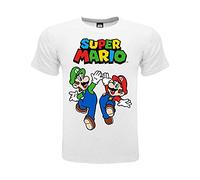 Fashion UK T-Shirt Mario und Luigi, offizielles T-Shirt, 100% Baumwolle, Farbe: Weiß mit Logo, Lizenzprodukt. Kindergrößen: Jungen. (DE/NL/SE/PL, Alter, 9 Jahre, 11 Jahre, Regular, Weiß)