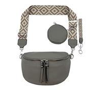 FASHION YOU WANT Crossbody Bag Damen Leder Breiter Gurt Handtasche Umhängetasche Moderne Taschen mit breitem Schultergurt,Abnehmbarer Schultergurt,Schwarz. (4dunkelgrau)