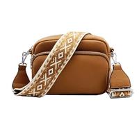FASHION YOU WANT Crossbody Bag Damen Leder Breiter Gurt Handtasche Umhängetasche Moderne Taschen mit breitem Schultergurt,Abnehmbarer Schultergurt,Schwarz. (mocca)