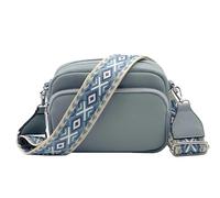 FASHION YOU WANT Crossbody Bag Damen Leder Breiter Gurt Handtasche Umhängetasche Moderne Taschen mit breitem Schultergurt,Abnehmbarer Schultergurt,Schwarz. (hellblau)