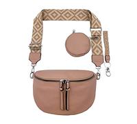 FASHION YOU WANT Crossbody Bag Damen Leder Breiter Gurt Handtasche Umhängetasche Moderne Taschen mit breitem Schultergurt,Abnehmbarer Schultergurt,Schwarz. (4altrosa)