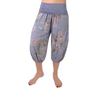 FASHION YOU WANT Damen Kurze Sommerhose Capri Hose 7/8 Pumphose Haremshose Größe 34/36 röße 48/50 verfügbar mit Blumenmuster Flower Leichte Haremshose (Rose Jeansblau, 44/46)