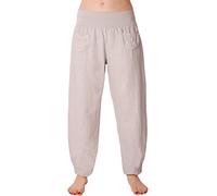 FASHION YOU WANT Damen Leinenhose Größe 36/38 röße 50/52 aus 100% Leinen leichte Sommerhose Tunnelbund mit Gummizug und 2 aufgesetzten Taschen vorne weiter Schnitt (52/54, hellgrau)