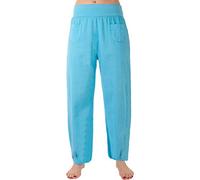 FASHION YOU WANT Damen Leinenhose Größe 36/38 röße 50/52 aus 100% Leinen - leichte Sommerhose Tunnelbund mit Gummizug und 2 aufgesetzten Taschen vorne - weiter Schnitt (38/40, türkis)