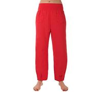 FASHION YOU WANT Damen Leinenhose Größe 36/38 röße 50/52 aus 100% Leinen leichte Sommerhose Tunnelbund mit Gummizug und 2 aufgesetzten Taschen vorne weiter Schnitt (52/54, rot)
