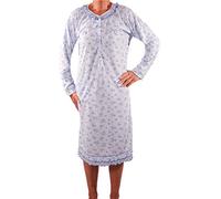 FASHION YOU WANT Damen Senioren Oma Nachthemd Größe 36/38 bis 58/60 mit Blumenmuster kuschelig weich aus Baumwolle ideal für pflegebedürftige Omas einfach anzuziehen super pflegeleicht (N05, 56/58)