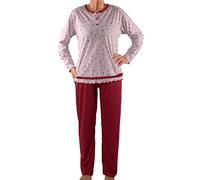 FASHION YOU WANT Damen Senioren Oma Schlafanzug Gr.36-60 mit Blumen kuschelig weich aus Baumwolle Hose mit Gummizug ideal für pflegebedürftige Omas einfach anzuziehen (Grau/Rot, 54/56)