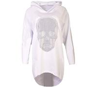 FASHION YOU WANT Damen Totenkopf Pullover Glitzer Sweatshirt Pailletten Strass Stretch Oversize Shirt Langarm Shirt Hoodie vorne kurz hinten Lang Fishtail (weiß, 40/42)