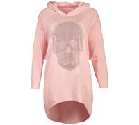 FASHION YOU WANT Damen Totenkopf Pullover Glitzer Sweatshirt Pailletten Strass Stretch Oversize Shirt Langarm Shirt Hoodie vorne kurz hinten Lang Fishtail (rosa, 42/44)