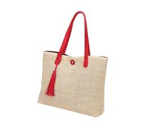 FashionCha Schultertasche Damen Handtasche Tragetasche Leinen Umhängetasche mit Dekorativem Quastenbesatz Praktisches Design Großer Stauraum für Einkauf Arbeit A, Rot