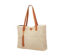 FashionCha Schultertasche Damen Handtasche Tragetasche Leinen Umhängetasche mit Dekorativem Quastenbesatz Praktisches Design Großer Stauraum für Einkauf Arbeit A, braun