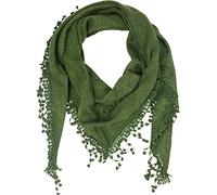 fashionchimp Damenschal mit Zier-Quasten und Muster-Mix Stickerei, Fransen-Schal, Dreieck-Tuch (Strick-Moosgrün)