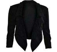 FASHIONISM Damen-Blazer, Wasserfall-Blazer, schwarz-weiß, gestreift, bauchfrei, kurzes Oberteil, kurze Länge, Kragen, lässiger Mantel, Schwarz , 46 DE/48 DE