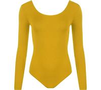 FASHIONISM Einfarbiger Langarm-Body mit U-Ausschnitt, Stretch-Passform, weicher einteiliger Gymnastikanzug für lässige oder mehrlagige Outfits, gelb, 12-14