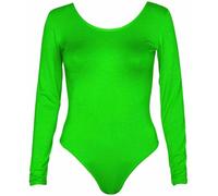 FASHIONISM Einfarbiger Langarm-Body mit U-Ausschnitt, Stretch-Passform, weicher einteiliger Gymnastikanzug für lässige oder mehrlagige Outfits, neon green, 12-14