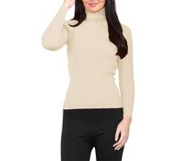 FASHIONISM Langärmeliger gerippter Rollkragenpullover für Damen, Winterkleidung, warmer Rollkragenpullover, Freizeitkleidung, für den Außenbereich, beige, 42-44