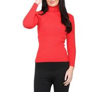 FASHIONISM Langärmeliger gerippter Rollkragenpullover für Damen, Winterkleidung, warmer Rollkragenpullover, Freizeitkleidung, für den Außenbereich, rot, 46-48