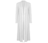 FASHIONISM Maxi-Strickjacke für Damen, einfarbig, Boyfriend-Stil, lange Ärmel, offener Kragen, lange Linie, Staubmantel, Größen 36-54, weiß, 42-44