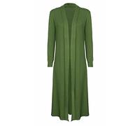 FASHIONISM Maxi-Strickjacke für Damen, einfarbig, Boyfriend-Stil, lange Ärmel, offener Kragen, lange Linie, Staubmantel, Größen 36-54, khaki, 50-52