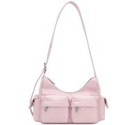 FashionPuzzle Schultertasche aus PU-Leder mit mehreren Cargotaschen, B Hellrosa, Handtasche im modernen Street-Style