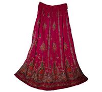 Fashnkart Frauen Stickerei Pailletten Boho Langer Rock Chic Gypsy Crinckle Maxi Tie Dye Rock, Rosa, One size