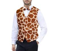 Fashonal 2 Stück Party Anzug Weste für Herren Tierdruck Weste & Fliege, Giraffe, XX-Large