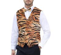 Fashonal 2 Stück Party Anzug Weste für Herren Tierdruck Weste & Fliege, Tigerbraun, XX-Large