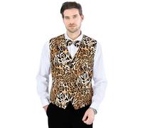 Fashonal 2 Stück Party Anzug Weste für Herren Weste Weste Fliege, Leopard, XX-Large