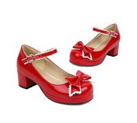 Fasion Special Bow Mary Janes Lackleder-Pumps mit Blockabsatz für Damen, Rockabilly-Schuhe, Lolita-Mode, Vintages, Dienstmädchen-Cosplay