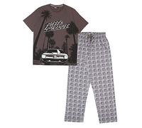 Fast And Furious Text-Logo Herren lange Pyjamas Set Schwarz/Dunkelgrau L | Vatertag, Autos, Geschenkidee für Dad