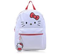Fast Forward Sanrio Hello Kitty Rucksack für Damen, große Kunstleder-Büchertasche, Doppelriemen, Schultertasche mit 3D-Design und Schlüsselanhänger (Weiß-Rot)