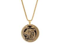 Faszinierend Halskette Ketten Schmuck Herren Frauen Anhänger Necklace Geschnitztes Temperament Tiger Kopf Runde Anhänger Halskette Für Männer Und Frauen Hip Hop Persönlichkeit Al19889-Gold