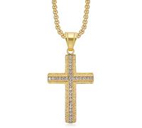 Faszinierend Halskette Ketten Schmuck Herren Frauen Anhänger Necklace Hip Hop Diamant Bestückt Einreihige Kreuz Anhänger Halskette 金色单吊坠