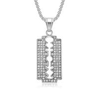 Faszinierend Halskette Ketten Schmuck Herren Frauen Anhänger Necklace Hip Hop Diamant Bestückte Rasierklinge Anhänger Halskette 钢色单吊坠