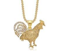 Faszinierend Halskette Ketten Schmuck Herren Frauen Anhänger Necklace Hip Hop Diamant Bestückte Tier Huhn Anhänger Halskette 金色单吊坠