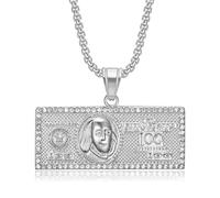 Faszinierend Halskette Ketten Schmuck Herren Frauen Anhänger Necklace Hip Hop Diamant Nieten Dollar Anhänger Halskette 钢色单吊坠