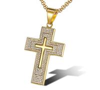 Faszinierend Halskette Ketten Schmuck Herren Frauen Anhänger Necklace Hip Hop Diamant Nieten Kreuz Anhänger Halskette 金色单吊坠