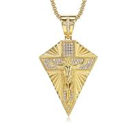 Faszinierend Halskette Ketten Schmuck Herren Frauen Anhänger Necklace Hip Hop Diamant Nieten Kreuz Anhänger Halskette 金色单吊坠