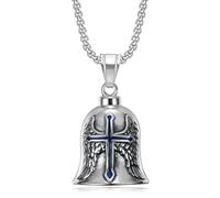 Faszinierend Halskette Ketten Schmuck Herren Frauen Anhänger Necklace Motorrad Stil Herren Anhänger Engel Flügel Kreuz Glocke Anhänger 钢色蓝漆【不含链条】
